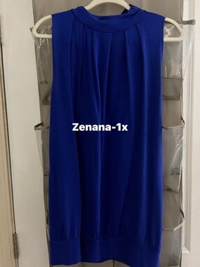 Zenana Royal Blue Sleeveless Pleat Neck Top